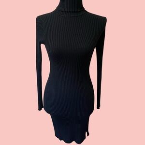 Elegant Black Ribbed Knit Dress